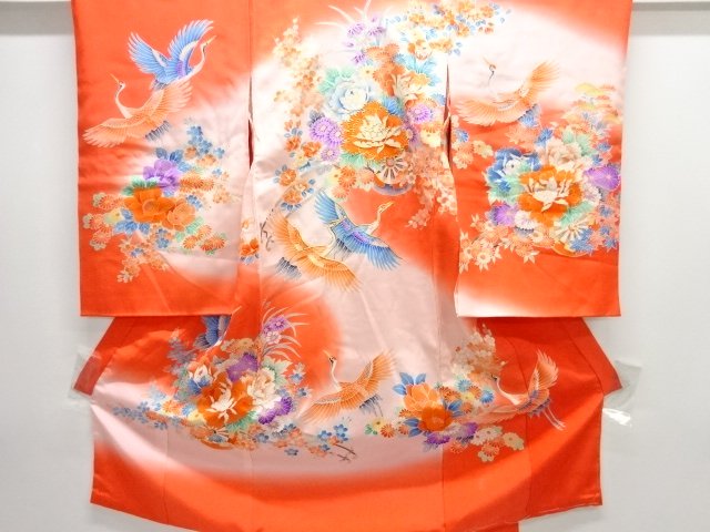JAPANESE KIMONO / ANTIQUE KIMONO / SILK / EMBROIDERY / FLORAL CART & CRANE