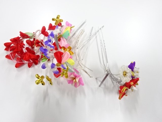 JAPANESE KIMONO / ANTIQUE PINCHED WORK HAIR ACCESSORY SET