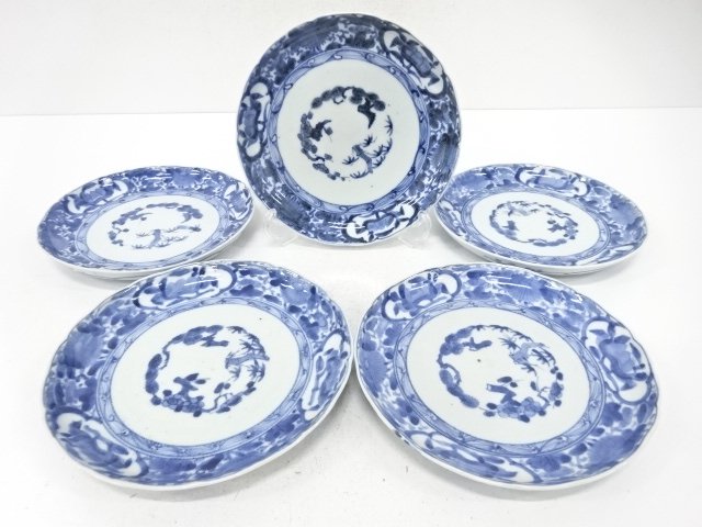 古伊万里　染付　松竹梅　六寸皿　5客揃