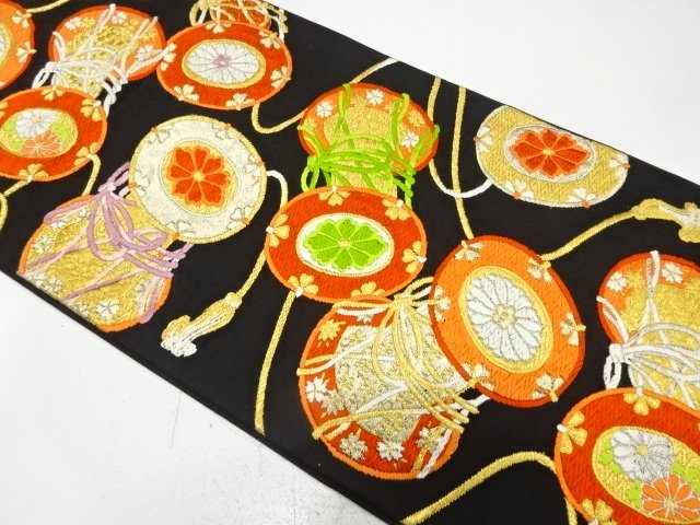 鼓模様織り出し　袋帯