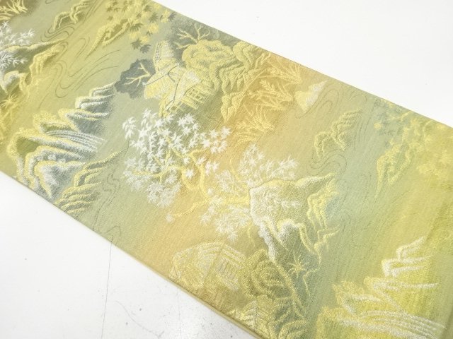 アンティーク　田舎風景模様織り出し袋帯（着用可）