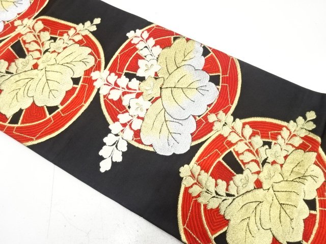 アンティーク　源氏車に桐模様織り出し袋帯（着用可）