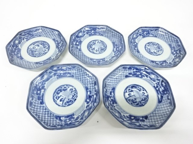 古伊万里　染付　六寸八角皿　5客