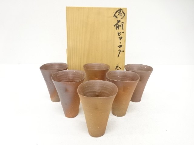 備前焼　森本英助造　ビアマグ　6客揃