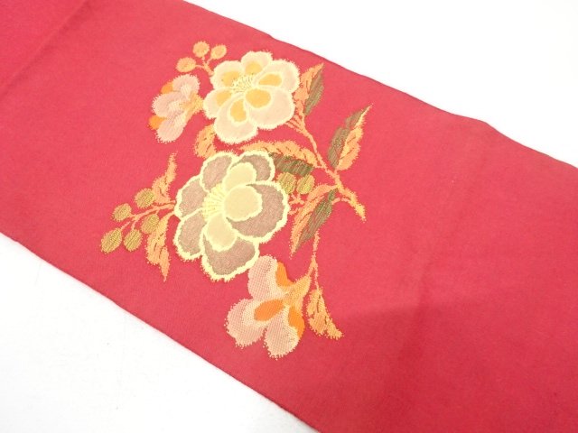アンティーク　花模様織り出し　紬名古屋帯（着用可）