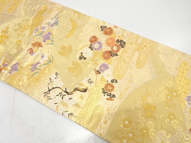 地紙に花鳥・古典柄織り出し　袋帯