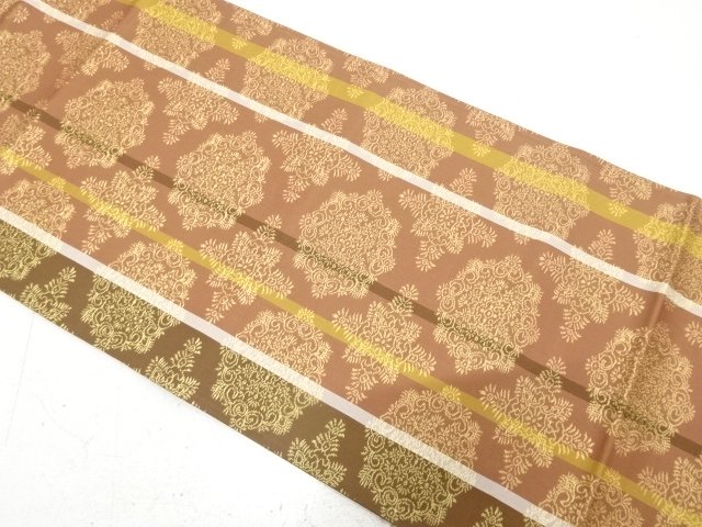縞に華紋織り出し　袋帯