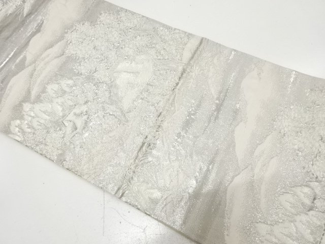 プラチナ箔　田舎風景模様織り出し　袋帯