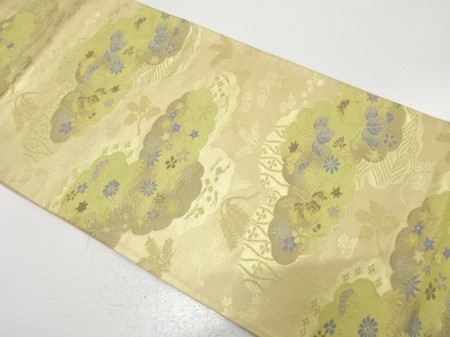 アンティーク　雲取りに草花模様織り出し袋帯（材料）