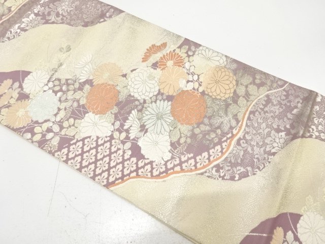 アンティーク　道長取りに菊・萩模様織り出し袋帯（材料）