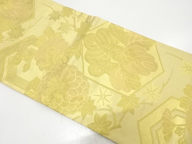 アンティーク　亀甲に桐・菊・楓模様織り出し袋帯（材料）