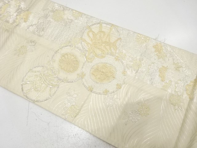 アンティーク　鼓に菊・桜・古典柄織り出し全通袋帯（材料）