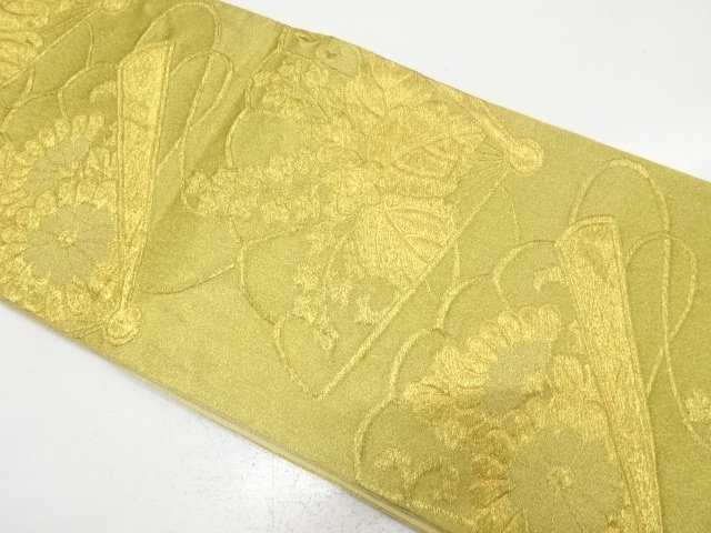 アンティーク　桧扇に桐・菊模様織り出し袋帯（材料）