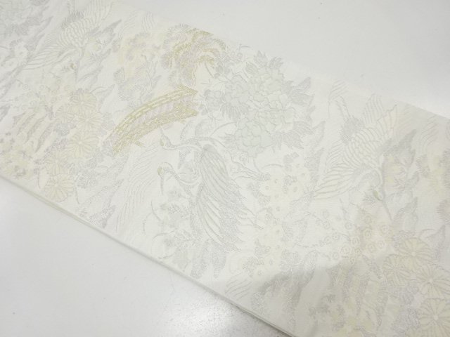 鶴に橋・松・梅模様織り出し　袋帯