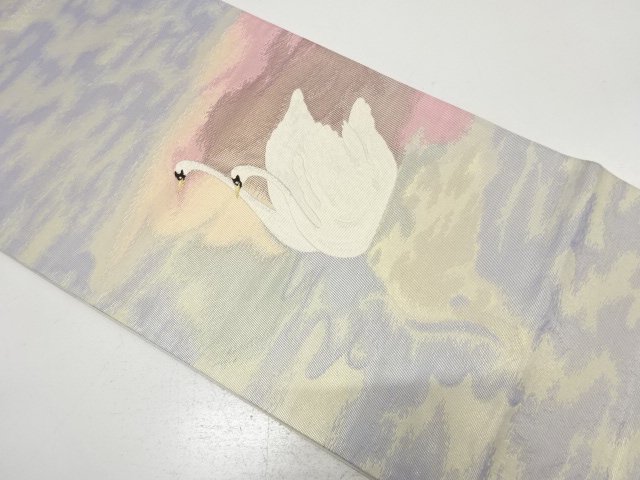金糸　白鳥模様織り出し　袋帯
