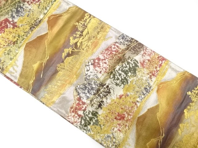 山並に家屋風景模様織り出し 袋帯