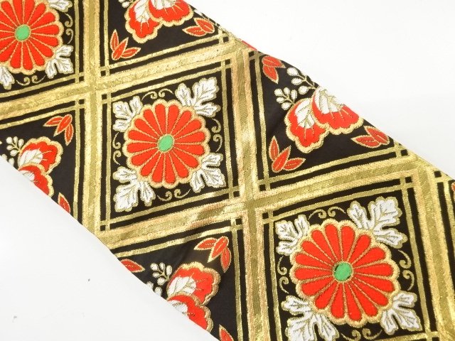 JAPANESE KIMONO / ANTIQUE CHILDRENS OBI WOVEN / CHRYSANTHEMUM / PAULOW