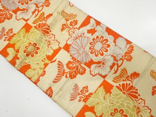 JAPANESE KIMONO / ANTIQUE CHILDRENS OBI / WOVEN CHRYSANTHEMUM PATTERN 