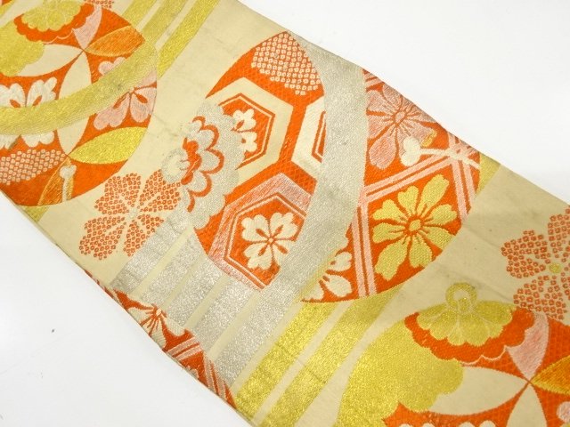 JAPANESE KIMONO / ANTIQUE CHILDRENS OBI WOVEN / BELL / WATER CHESTNUT 