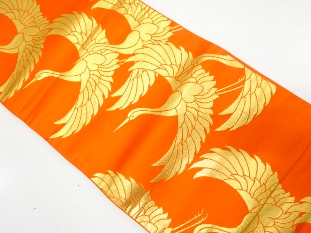 JAPANESE KIMONO / ANTIQUE CHILDRENS BELT WOVEN / CRANE / CRANE PATTERN