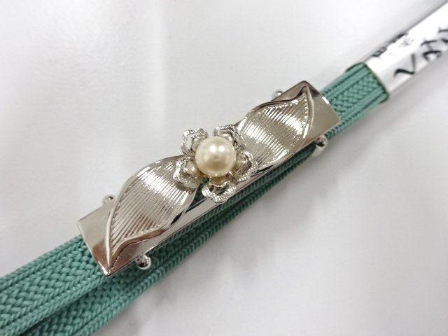 未使用品　パール帯留め・正絹手組三分紐セット