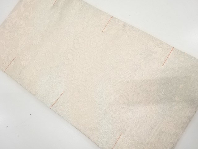 未使用品　花唐草に花亀甲模様織り出し　袋帯