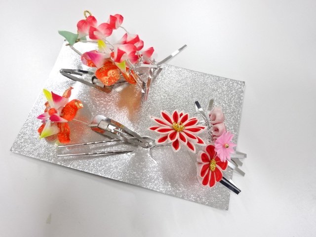 JAPANESE KIMONO / ANTIQUE PINCHED WORK HAIR ACCESSORY SET