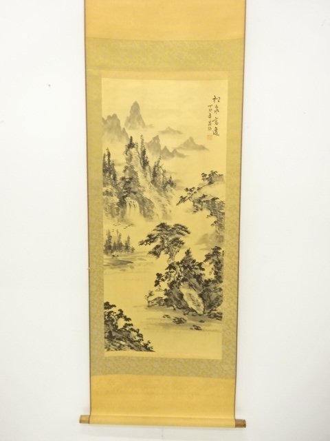 JAPANESE COLLECTIBLE / HANGING SCROLL SILK / INK / LANDSCAPE BY KUNYAN