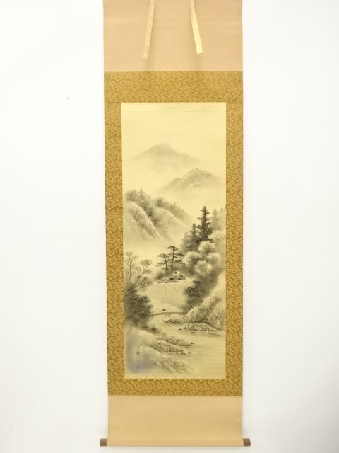 光陽筆　水墨山水　肉筆絹本掛軸