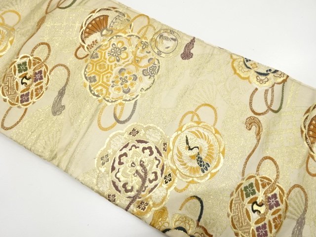 SALE!! アンティーク 鏡裏に鶴・花・古典柄織り出し名古屋帯(材料)