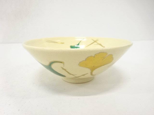 京焼　橋本紫雲造　金彩色絵　吹寄　茶碗