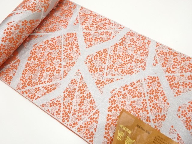 JAPANESE KIMONO / ANTIQUE CHERRY BLOSSOM PATTERN WOVEN COBBLESTONE NAG