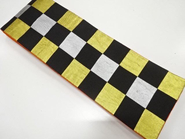 JAPANESE KIMONO / ANTIQUE HANHABA OBI FOR DANCING / WOVEN CHECKERBOARD