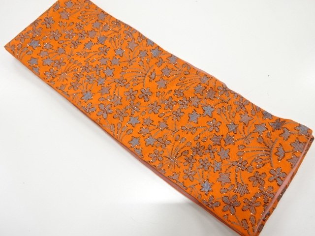 JAPANESE KIMONO / ANTIQUE KUSABANA PATTERN WOVEN HANHABA OBI (MAY BE W