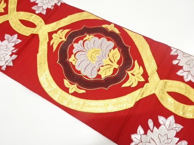 SALE!! アンティーク　立涌に花模様織り出し袋帯（着用可）