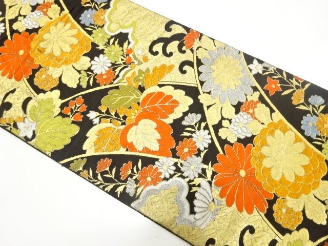SALE!! アンティーク　荒波に桐・菊・古典柄織り出し袋帯（着用可）