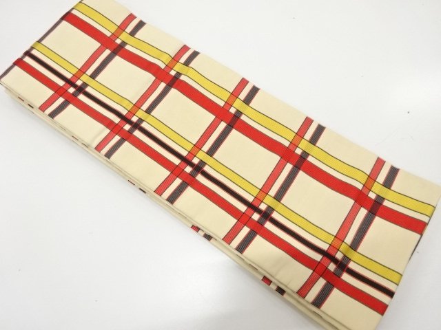 JAPANESE KIMONO / ANTIQUE HANHABA OBI / CHIKUZEN HAKATA / WOVEN GRID