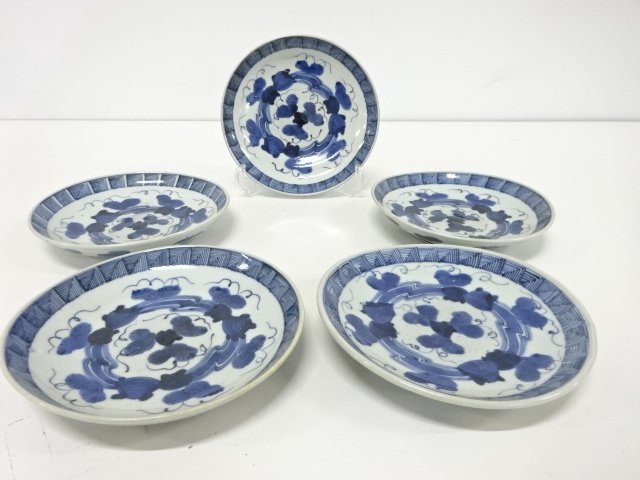 JAPANESE CERAMICS / KOIMARI / EDO ERA / PLATE SET OF 5 / BLUE & WHITE