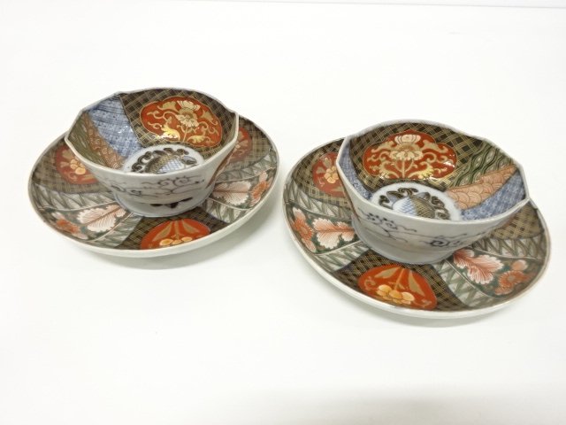 古伊万里　染付色絵　六寸皿2客・鉢2客セット
