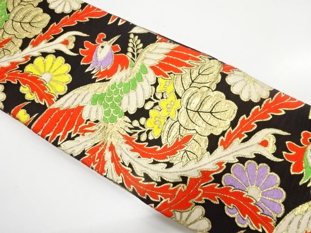 JAPANESE KIMONO / ANTIQUE CHILDRENS OBI WOVEN / PHOENIX / PAULOWNIA / 