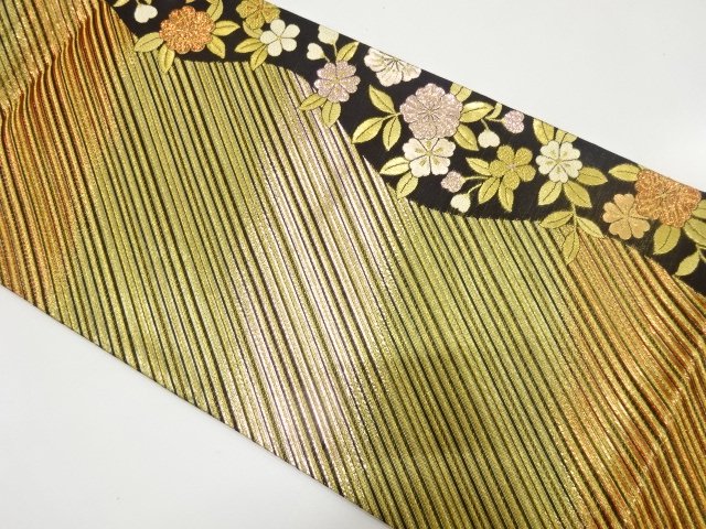 斜め縞に桜模様織り出し　振袖用袋帯