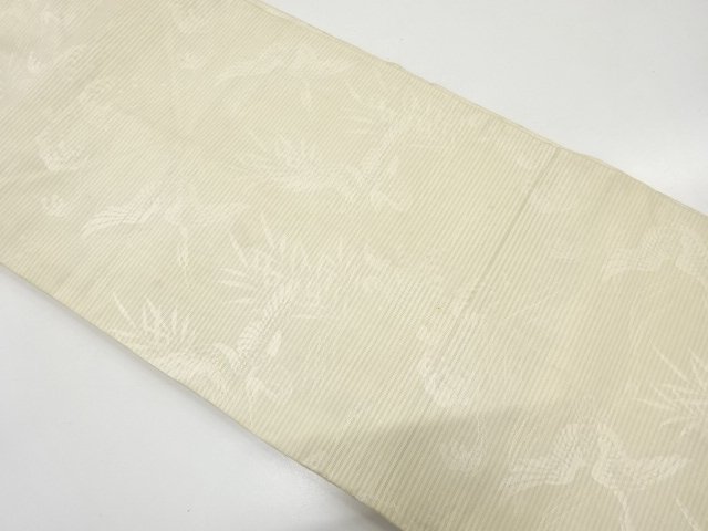 アンティーク　絽　荒波に鶴・草葉模様織り出し名古屋帯（材料）