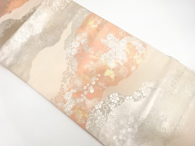 道長取りに菊唐草模様織り出し　名古屋帯