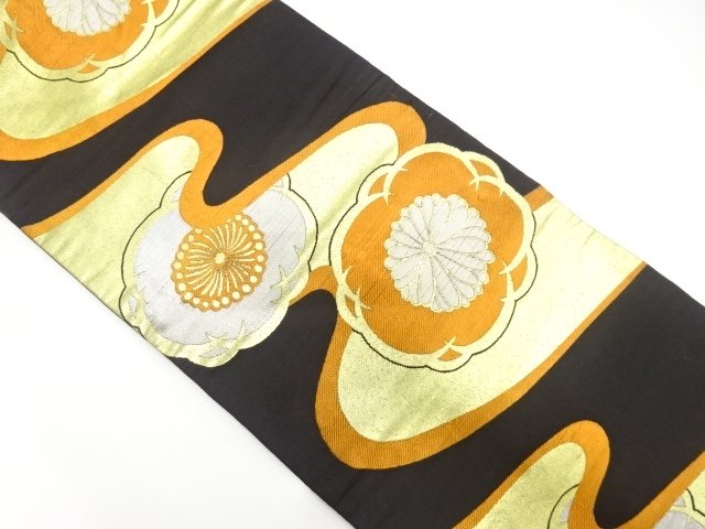 アンティーク　霞に菊模様織り出し名古屋帯（着用可）