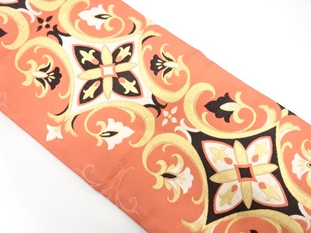 アンティーク　唐花に菱模様織り出し名古屋帯（着用可）