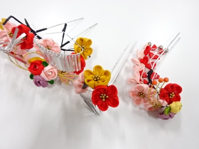 アンティーク　つまみ細工　びらびら髪飾りセット