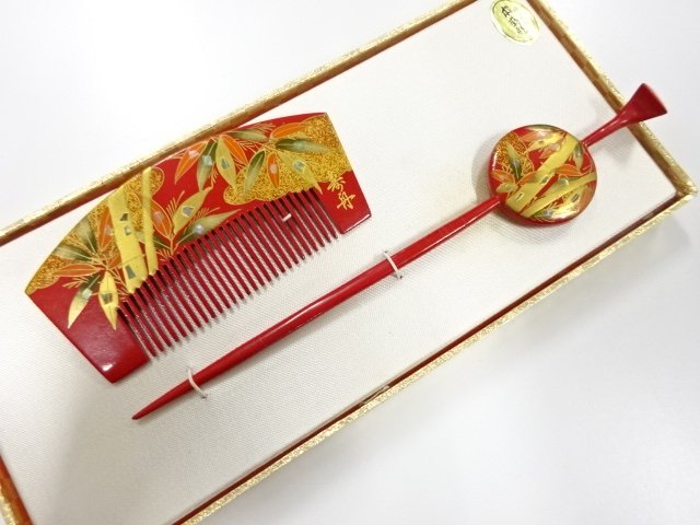 アンティーク　漆塗り蒔絵　櫛・簪セット