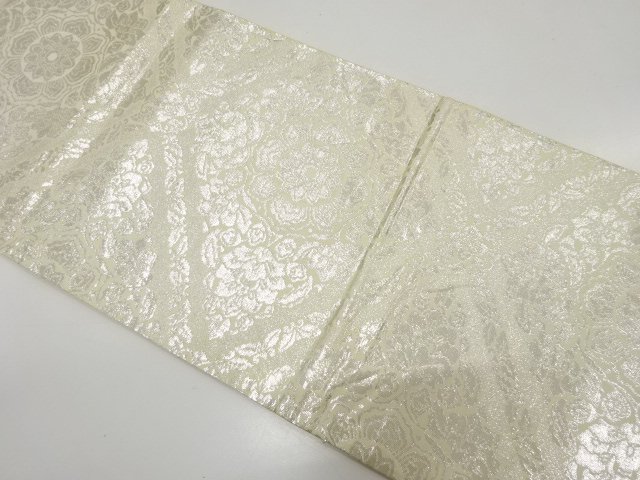 アンティーク　純銀箔　斜め格子に華紋織り出し袋帯（材料）