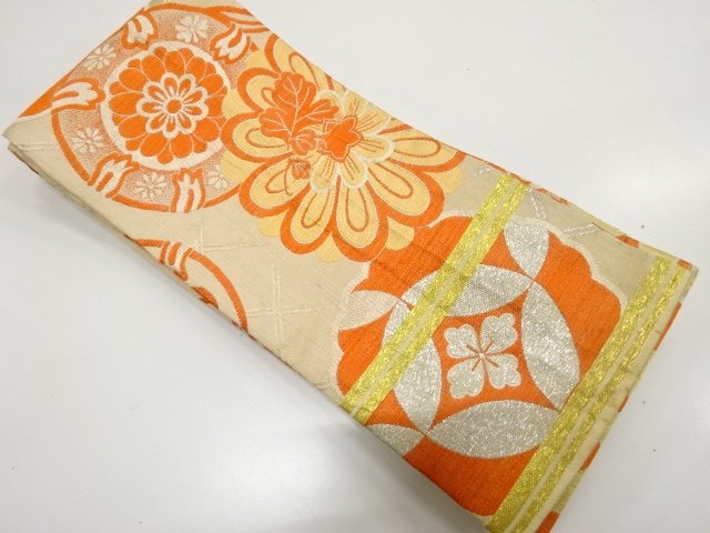 JAPANESE KIMONO / ANTIQUE FLOWER DRUM / CLOISONNE PATTERN WOVEN HANHAB