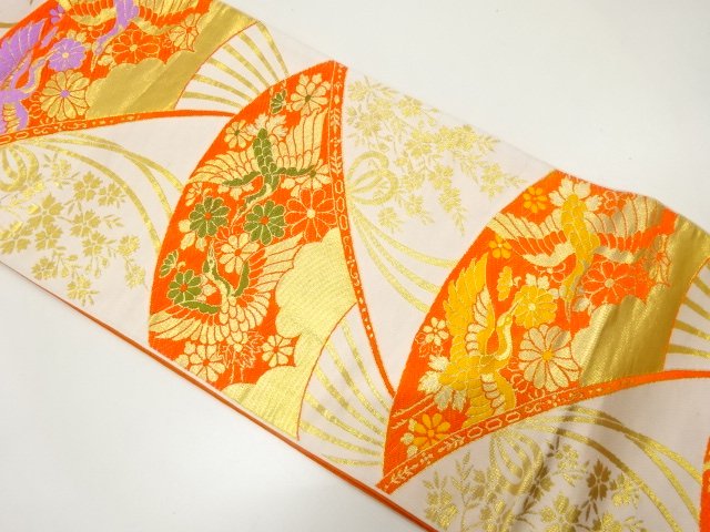 JAPANESE KIMONO / CHILDRENS OBI WOVEN / CRANE / CHRYSANTHEMUM / CHERRY